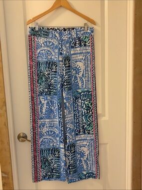 Lilly Pulitzer Navy and White Patterned Wide-Leg Pants